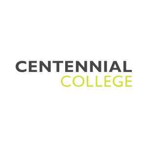 A logo of centennial college.