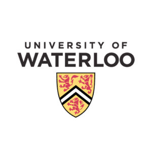 A university of waterloo logo with the name of the school.