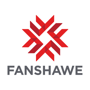 A red and black logo of fanshawe