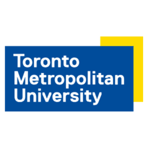 A blue and yellow logo for toronto metropolitan university.