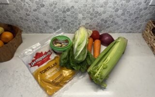 Some ingredients used in the easy and healthy veggie hummus wrap recipe