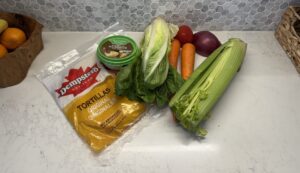 Ingredients Some ingredients used in the easy and healthy veggie hummus wrap recipe