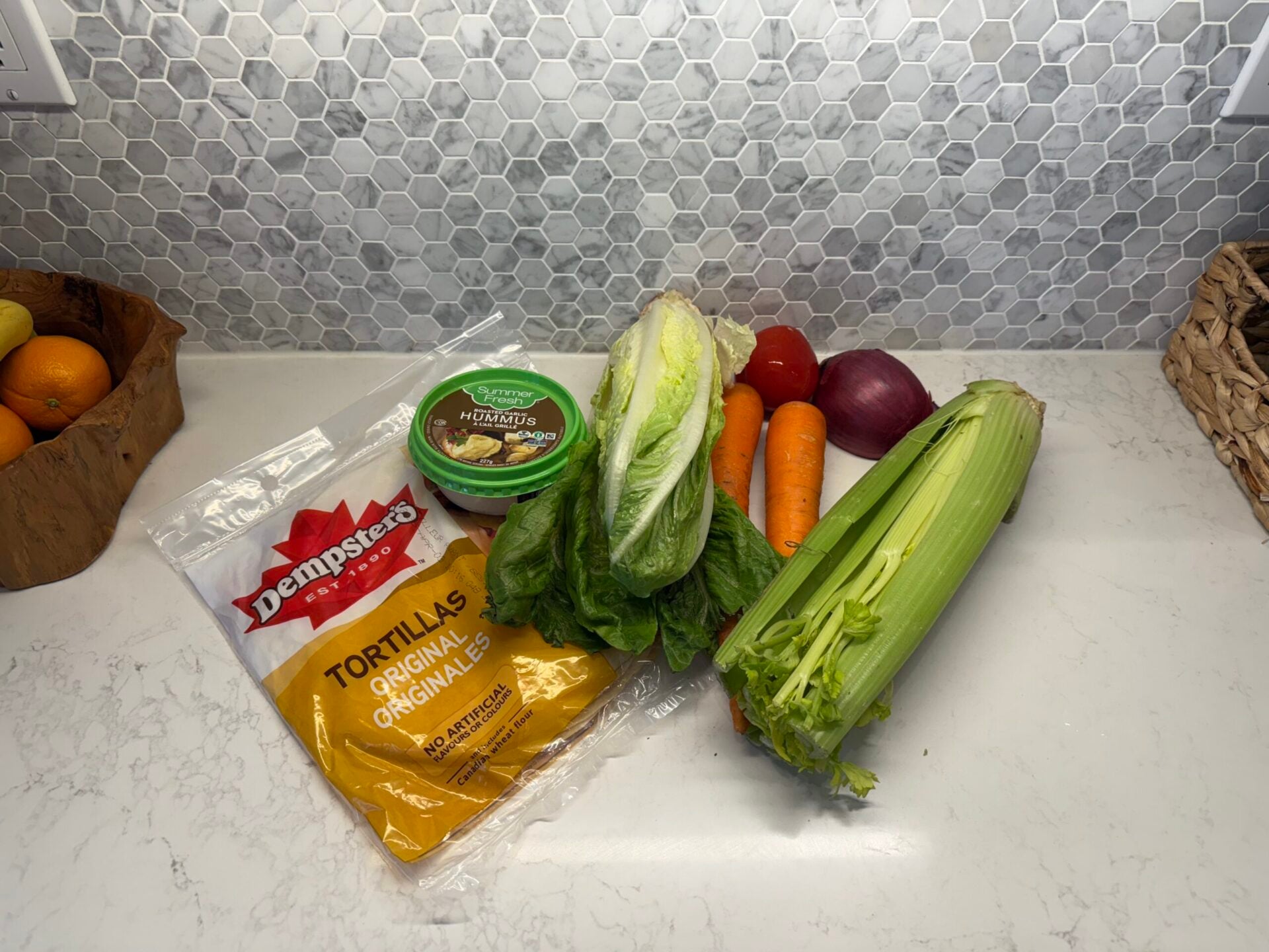Ingredients Some ingredients used in the easy and healthy veggie hummus wrap recipe